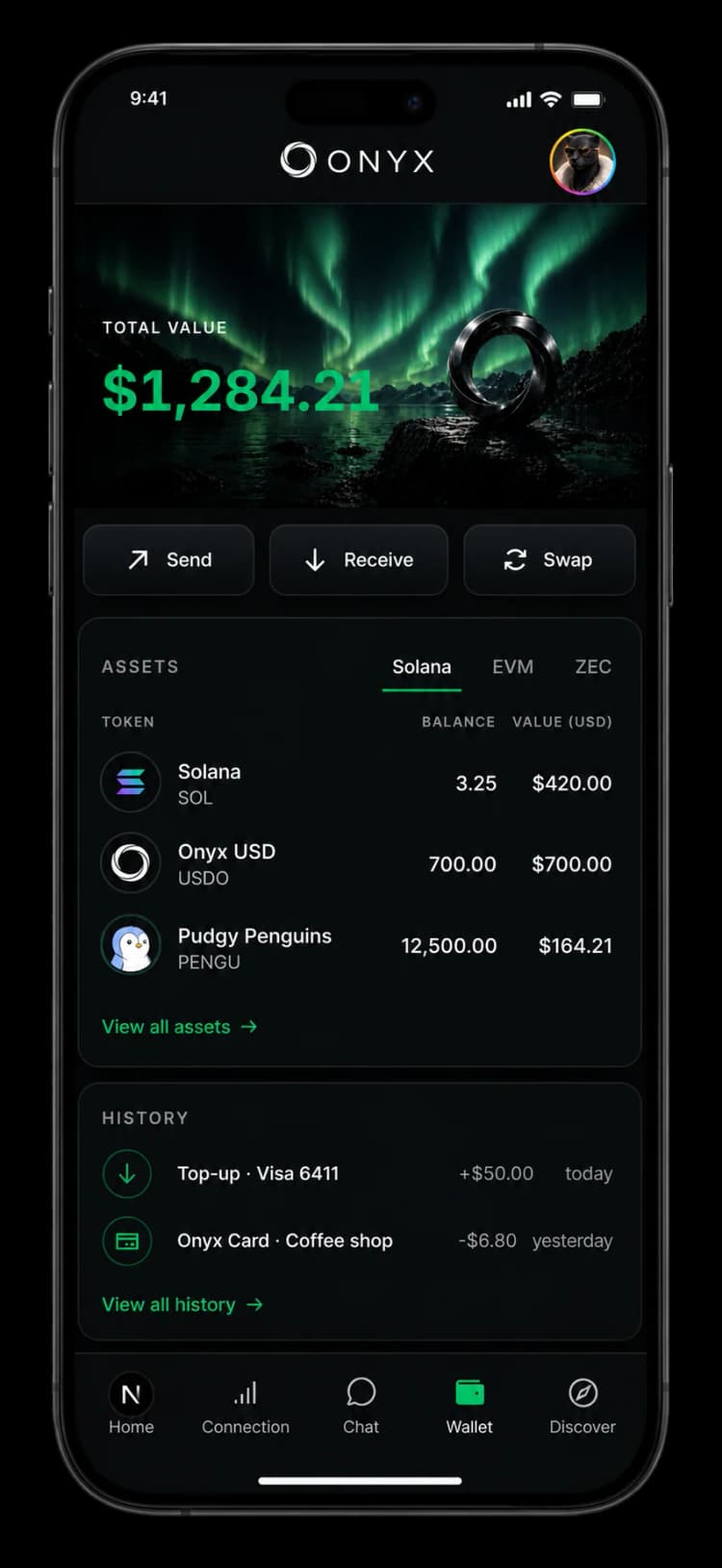 Onyx wallet interface